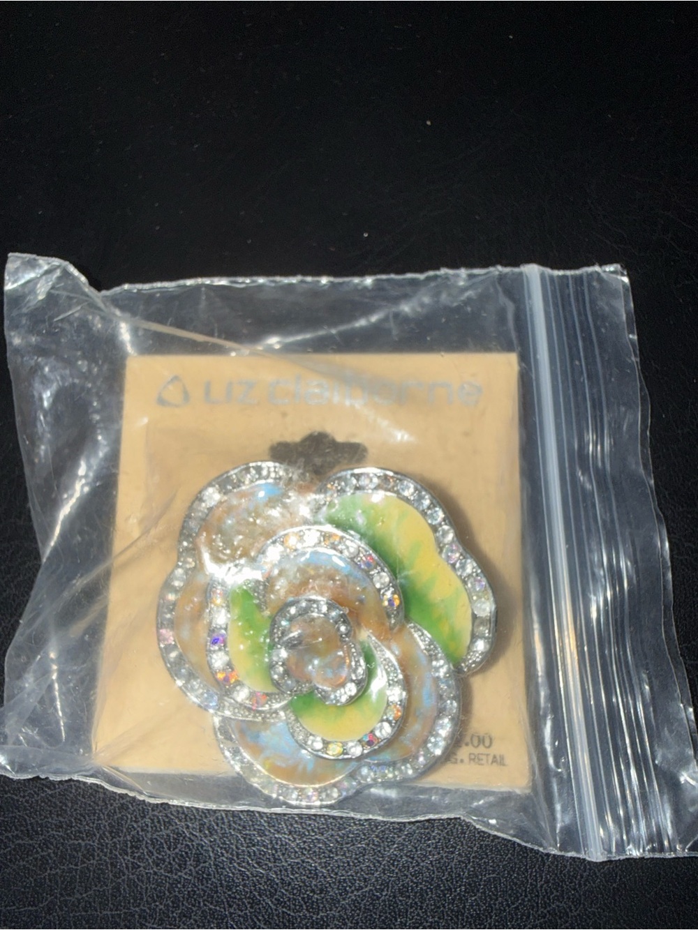 Liz Claiborne Silver and Green Enamel Flower Pin